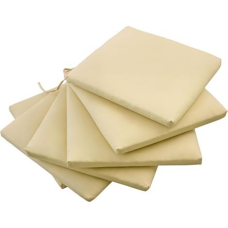 Lot de 6 Coussins de Chaise de Jardin - Coussin Chaise extérieur Rembourrage 3 cm Tissu Polyester dim. 42L x 42l cm Beige (1/5)