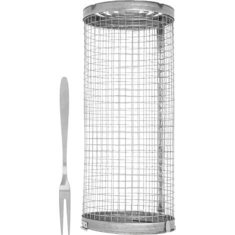 Stainless Steel Rolling Grill Basket, Open Cylindrical (1/5)