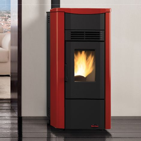 Extraflame – Poêle à granulés 8,0 kW – Capacité de chauffage jusqu'à 200 m² – Revêtement acier bordeaux – Classe énergétique flamme verte