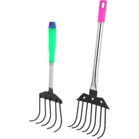 2pièces Râteau à Dents et Accessoire de Jardinage avec Poignée Ergonomique pour Ameublir la Terre et Planter des Fleurs