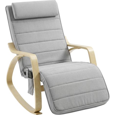 Rocking Chair with Massage, Heat, Headrest & Footrest, Velvet, Light Grey