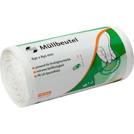Sacs-poubelle pour déchets légers, 50 pièces, 80 L, blancs (1/5)