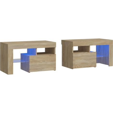 Maison Exclusive - Nachttische 2 Stk. mit LED-Leuchten Sonoma-Eic