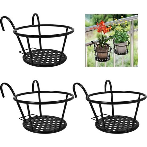 Portafiori in ferro battuto a 3 pezzi per balcone e patio. Portafiori sospeso in ferro battuto. Supporto per vasi da fiori sospeso. Portavaso. (1/5)
