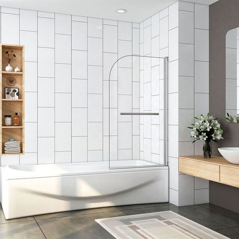 Parete Per Vasca Sopravasca da Bagno 70x130 cm Girevole 180 Gradi Vetro Temperato 5mm Maniglia Portasciugamani Telaio Cromo Lucido (1/5)