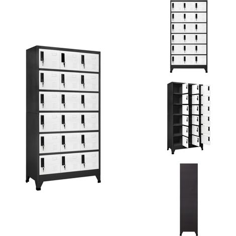 Schließfachschrank Anthrazit und Weiß 90x40x180 cm Stahl - Metallschrank - Schliessfachschrank - Bürobedarf - Garderobe - Lagerraum (1/5)
