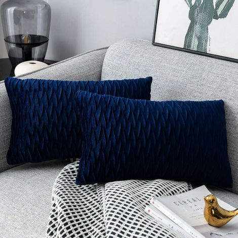 Housse de coussin velours 3050cm adaptée pour salon canapé chambre décoration bleu foncé (1/5)
