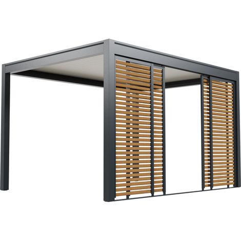 Paroi Coulissante Aluminium Anthracite et Aspect Bois 4m Pour Pergola O ORIAL France (1/4)