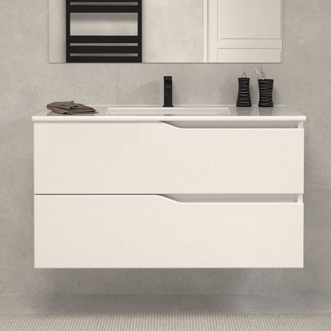 Meuble sous vasque seul, 2 tiroirs, 100cm, pour simple vasque - blanc mat - LUNA
