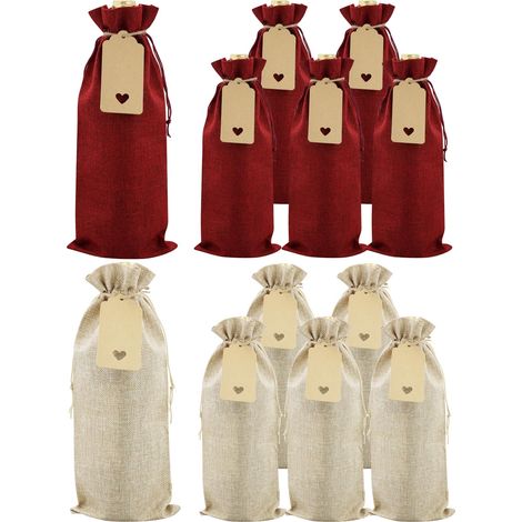 Sac à vin en Toile de Jute 12 pièces avec Codon de Seage（mélange）,35 x 15 cm de Sacs de vin de Jute Vin Cadeau pou Dégustation de Vin Fête Maiage Faveu Annivesaie Noël