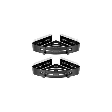 2-teiliges Eckduschregal aus Aluminium, kein Bohren erforderlich, Eckduschregal mit Haken, Badezimmer-Organizer, ideal für Badezimmer, Küchen und Wohnzimmer (Schwarz) - Crezuo (1/4)