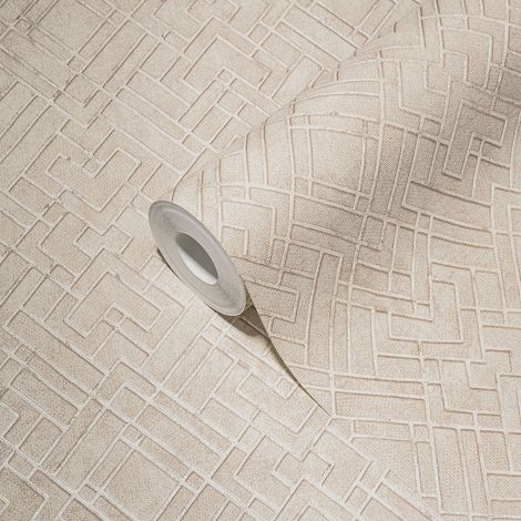 Papier peint géométrique doré beige Papier peint intissé de style Art Déco avec structure en relief (1/5)