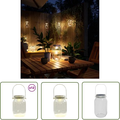 The Living Store Solarleuchten Einmachglas-Design 12 Stk. Warmweiß - Solarlaternen - Outdoorbeleuchtung - Gartenlampen - LED-Gartenlampe - Einmachgläser Deko (1/5)