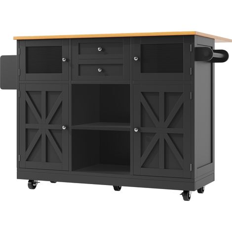 Isola cucina mobile con piano ribaltabile 140 x 40 x 93,5 cm nero MDF e metallo (1/5)