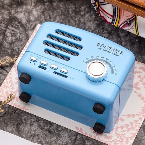 Enceinte Bluetooth rétro (bleue), mini enceinte portable d'extérieur avec radio FM, emplacement pour carte TF et fonctions multimédias (1/4)