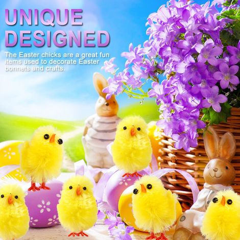 60 mini poussins de Pâques jaunes, décoration de Pâques, jouet, décoration printanière pour la maison et le jardin, cadeaux et petits présents pour les enfants. (1/5)