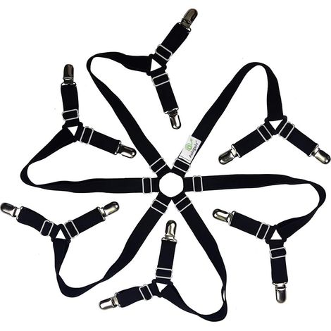 Sangles Drap Housse - 6 Clips Métal - Élastique Réglable Noir - Maintien Matelas Rond Carré (1/5)