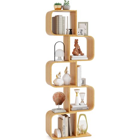 5-Tier S-Shaped Bookcase with 5 Open Cubes for Living Room-Natural (1/5)