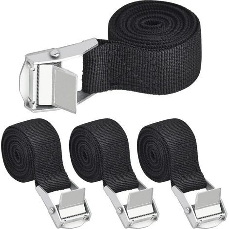 Kit de 4 sangles d'arrimage noires de 100 x 2,5 cm avec pince.