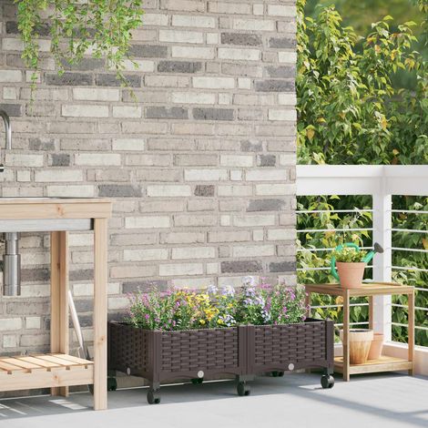 vidaXL Gartenpflanzer mit Rädern Braun 80 x 40 x 29 cm PP (1/5)
