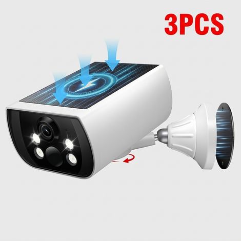 Lot de 3 Caméra de Surveillance Interieur / Exterieur WiFi sans Fil - 2K Camera Surveillance Batterie Panneau Solaire intégré, Étanche IP66, PIR détection, Détection Humaine AI, Vision Nocturne Couleu (1/5)