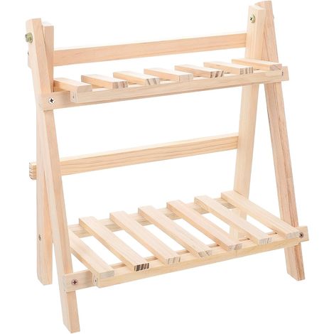 Étagère de Rangement en Bois Pliable Double Niveau 39x22 Cm Support Bureau Multifonction Organiseur pour Fournitures de Bureau Maison Salon (1/5)