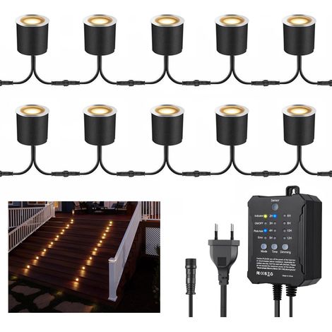 Lot de 16 spots LED encastrables au sol - Étanchéité IP67-0,6 W - Diamètre : 32 mm - Pour l'intérieur et l'extérieur - 4000 K - Blanc - 12 V