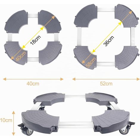 Porte Plante a roulettes Réglable 40-58.5cm, Plateau Roulant, Gris Support de Pot de Fleur Rond Capacité Charge 250 kg, avec Roues 360 °, Chariot Plantes pour Intérieur Extérieur Jardin