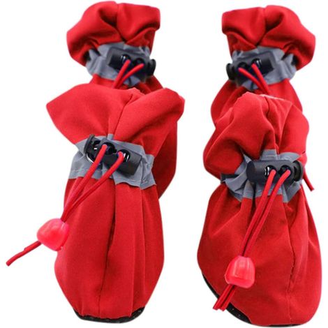 Lot de 4 paires de chaussures imperméables d'hiver pour chiens et chats, antidérapantes, chaudes et épaisses, style chaussettes-chaussons - Smallbee-5 Rouge (1/5)
