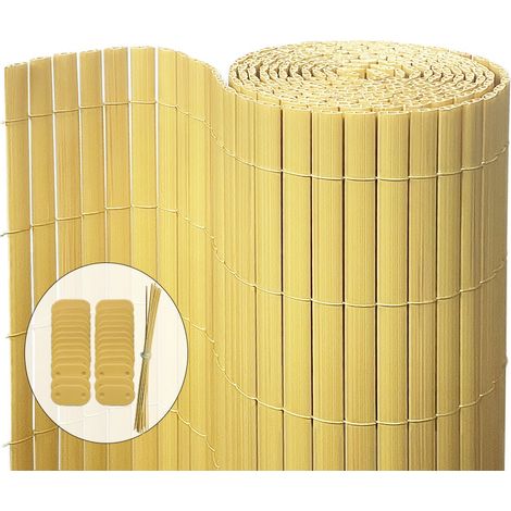 VOUNOT PVC Privacy Screening Fence 100 x 300 cm, Double Reinforced Struts Bamboo