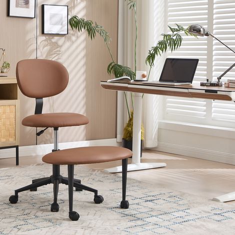 Chaise de bureau réglable en hauteur, jambes croisées, pivotante 360 avec dossier, Cuir PU Marron