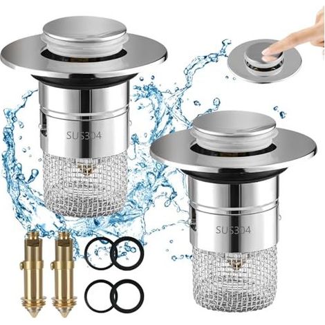 Bonde Lavabo Pop Up - 2 pièces 34-40 mm avec Panier Filtre - Universel - Cuisine Salle de Bain (1/5)