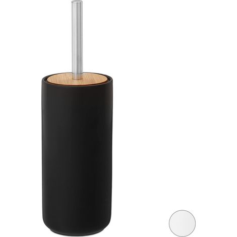 Porte-Brosse WC céramique, Brosse WC Verticale, tête de la Brosse Changeable, 33,5 x 10 cm, Rond, Noir (1/5)