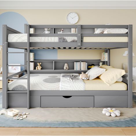MEUBLIV Litera 90x200 cm gris – almacenaje lateral y cajón, sin colchón (1/5)