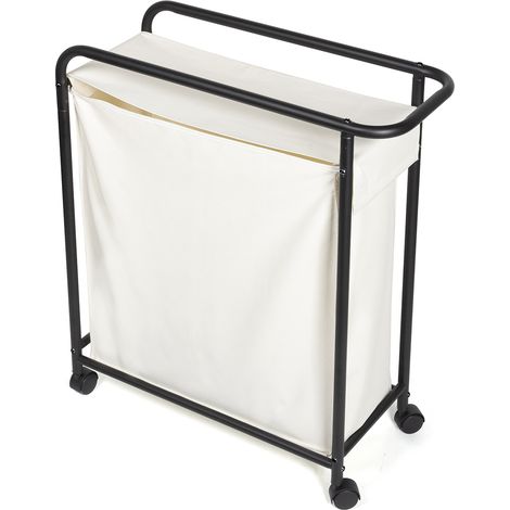 Panier à linge en métal noir et beige avec roulettes – Gain de place pour rangement pratique – Idéal pour linge sale – Gelco Design (1/5)