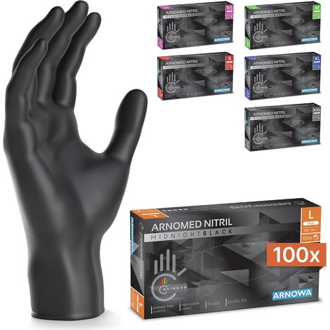 100x Gants en nitrile taille L Noir, Gants à usage unique pour chirurgie & laboratoire, Gants en nitrile sans poudre et sans latex, Moufles en nitrile en XS, S, M, L, XL, XXL (1/5)