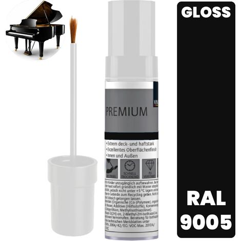Peinture de retouche noire avec pinceau pour la rénovation de meubles, Noir Piano RAL 9005 Brillant (1/5)