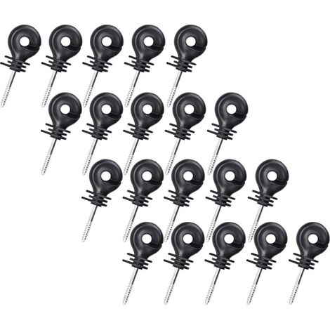 Lntyq 20pcs Isolateurs à Visser, Isolateurs Annulaires, Clôture Électrique Isolateurs à Vis, pour Poteau en Bois (Noir)