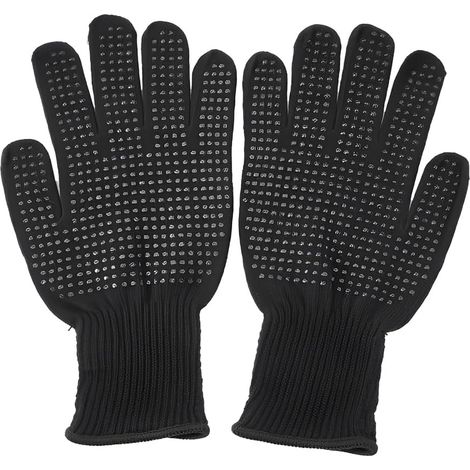 Gants de Protection Contre la Chaleur Résistants au Feu et à la Haute Température pour Cuisine, Cuisson et Barbecue (Noir)