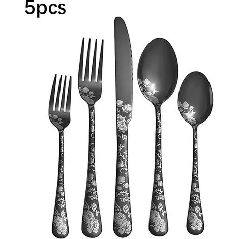 (5 pièces) Couverts en acier inoxydable : couteaux, fourchettes et cuillères, couteau et fourchette à steak de style occidental (5 pièces). (1/5)