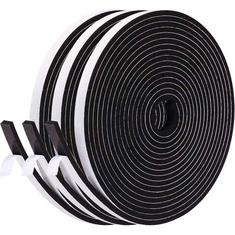 Joint Isolation Fenêtre en Mousse Adhésif, Joint Porte Entrée en Caoutchouc Antioxydant, 6mm X 3mm,15M total, Joint Phonique Multiusage Coupe Vent, Évite Froissement d'Article et Meuble, Noir (1/5)