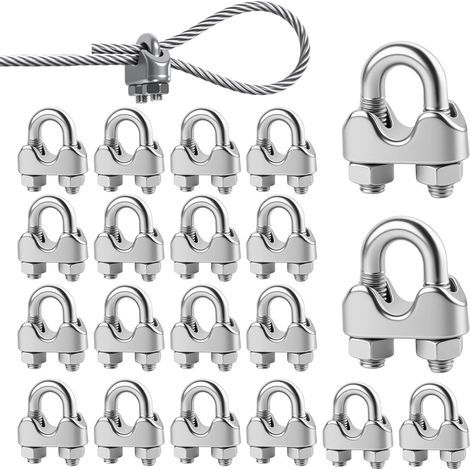 CCYKXA Stainless Steel Cable Clamps 5mm, 20 Pieces Metal Cable Clip Steel Cable Clamps U-Bolt Fasteners Rope Clip Cable Clamp End Cap for Fixing Hanging Awnings Clotheslines 5mm Diameter (M5)