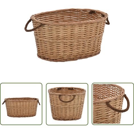 The Living Store Holzkorb mit Tragegriffen 56x40x28 cm Natur Weide - Kaminholzkorb - Holzkorb - Weidenkorb - Lagerung - Brennholzaufbewahrung