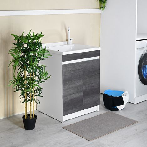 Mobile lavatoio 60x60 con vasca in plastica Resina PP ZARA OLMO SCURO