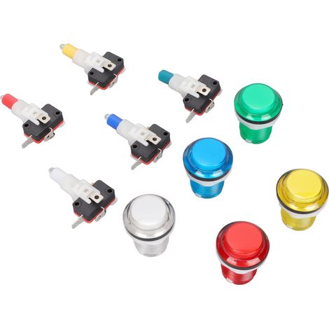 Bouton-poussoir de 32 mm pour borne d'arcade, avec 5 couleurs de LED, réarmement automatique, compatible avec les manettes de jeu. (1/5)