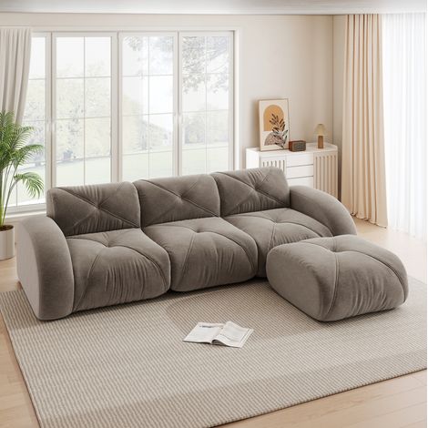 Canape modulaire chenille taupe avec pouf OKMYHOME (1/5)