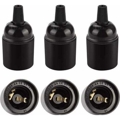 Douille E27 vintage noire, suspension rétro Edison, adaptateur de support de lampe en bakélite solide, parfait pour la décoration, l'industrie et le bricolage, lot de 6