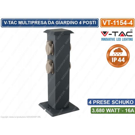 V-TAC VT-1155-4 Multipresa da Giardino a Colonna con 4 Prese 16A in Acciaio Inossidabile h: 395mm Colore Grigio Scuro IP44 - SKU 8821