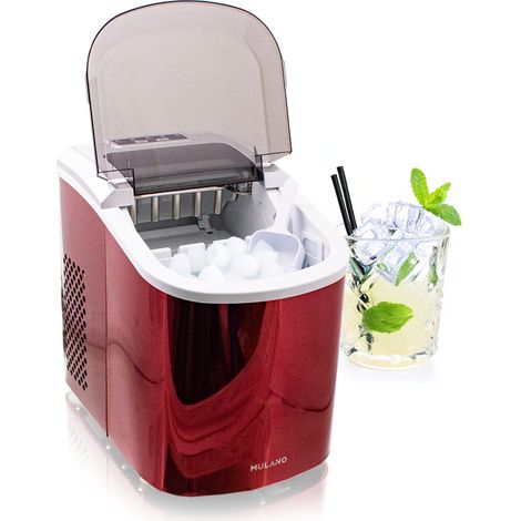Mulano Eiswürfelmaschine Edelstahl Eiswürfelbereiter Eiswürfel Ice Maker Eis Maschine Icemaker (Rot)