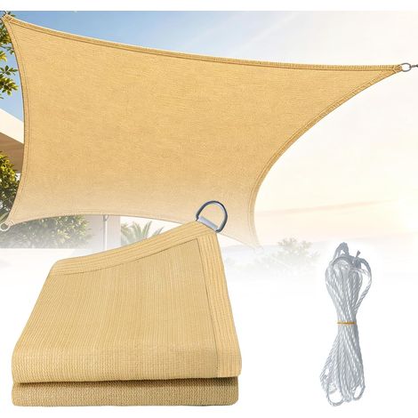 Voile d'ombrage rectangulaire 1x2m en HDPE Anti-UV, Respirant et résistant, Filet d'ombrage avec Cordes incluses, Installation Facile, Voile ombrage pour terrasse, Jardin, pergola et Piscine (Beige) (1/5)